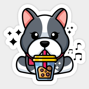 Cute bulldog drinking boba milk tea cartoon Sticker